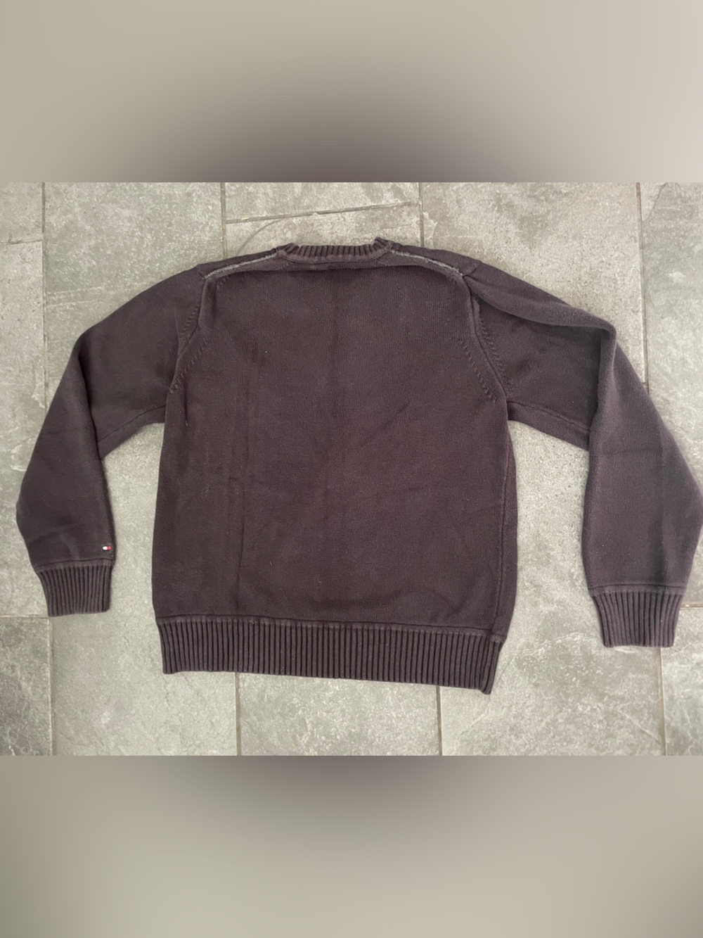 Y2K Washed Black Lambswool Blend Striped Crewneck Large Preppy Grunge Retro - Picture 4 of 10